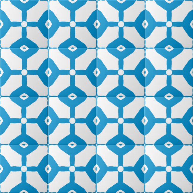  Modern Abstract Blue White Blocks Dots Pattern Tile (Blue White Dots Blocks Lines Tile Pattern)