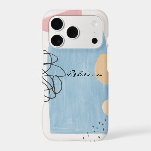 Modern Abstract Blush Pink Blue Shapes Monogram