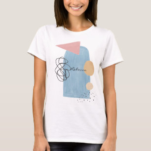 Modern Abstract Blush Pink Blue Shapes Monogram T-Shirt