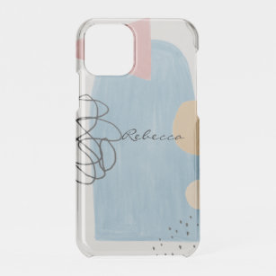 Modern Abstract Blush Pink Blue Shapes Monogram  iPhone 11 Pro Case
