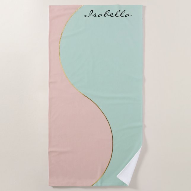 Modern Abstract Blush Pink Mint Collection Beach Towel (Front)