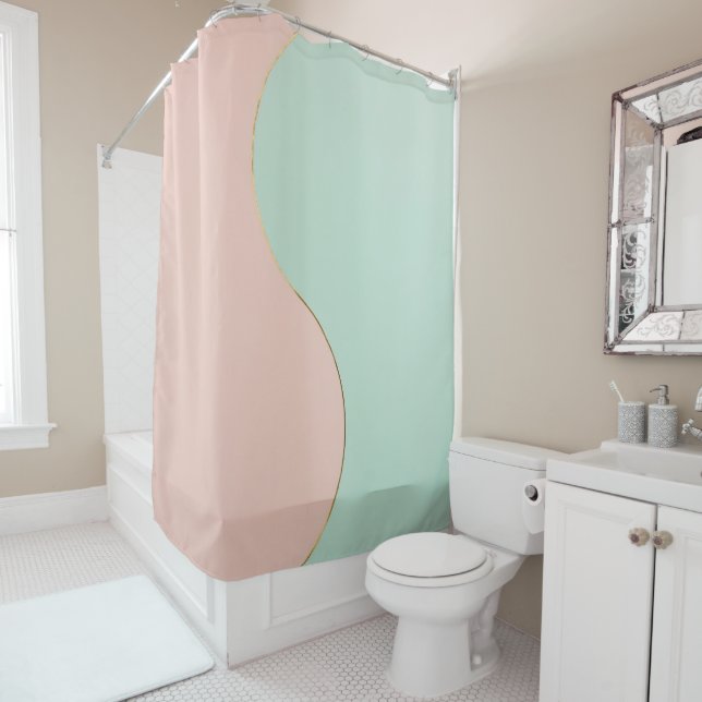 Modern Abstract Blush Pink Mint Collection Shower Curtain (In Situ)