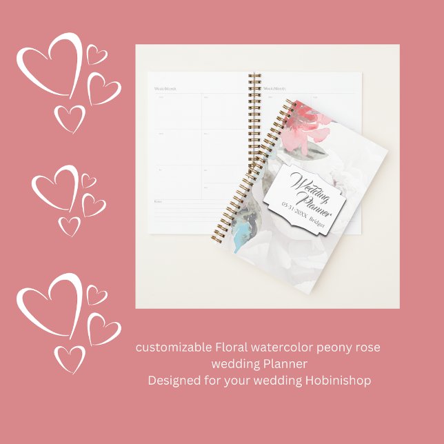 Modern Abstract Blush Rose & Wildflower Wedding Planner (customizable Floral watercolor peony rose 
wedding Planner
Designed for your wedding Hobinishop)