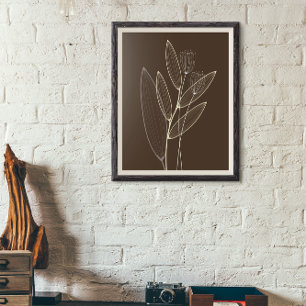 Modern Abstract Boho Floral Plant Art Decor Brown