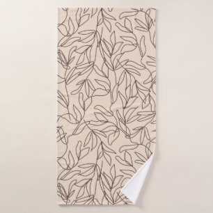 Modern abstract boho line art leaves pattern bath towel