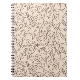 Modern abstract boho line art leaves pattern  notebook