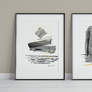 Modern Abstract Boho Style Watercolor Black White Foil Prints