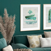 Modern Abstract Boho Style Watercolor Green n Gold