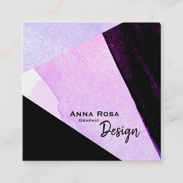 *~* Modern Abstract Bold Geometric Black Blue Pink Square Business Card (Front)