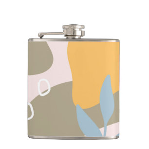 Modern Abstract Botanical Art in Orange and Brown Hip Flask