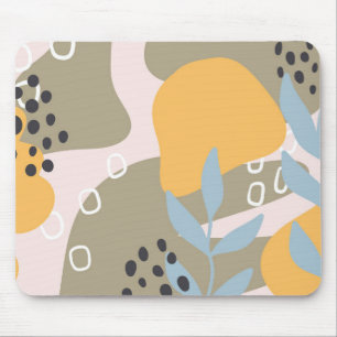 Modern Abstract Botanical Art in Orange and Brown Mouse Mat