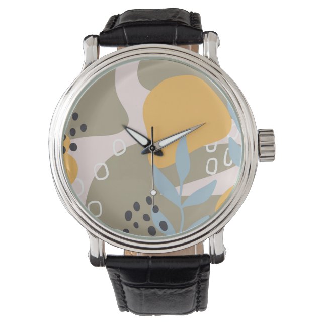 Modern Abstract Botanical Art in Orange and Brown Watch (Front)