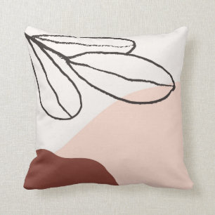 Modern Abstract Botanical Blush Brown Cream Black Cushion
