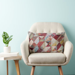 Modern Abstract Botanical Patchwork Red Lumbar Cushion