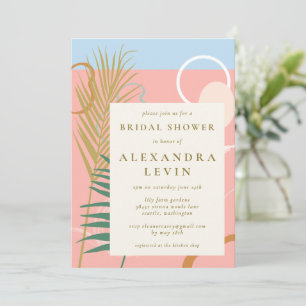 Modern Abstract Botanical Pink Blue Bridal Shower Invitation