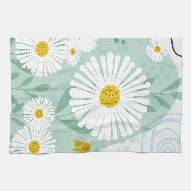 Modern Abstract Botanical Seaside Daisy Tea Towel (Horizontal)