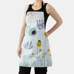 Modern Abstract Botanical Yellow Billy Button Apro Apron