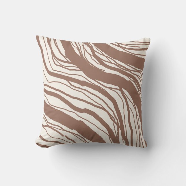 Modern Abstract Brown White Stripes Cushion (Front)