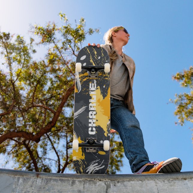 Modern Abstract Brush Strokes Custom Name Skateboard (Outdoor 1)