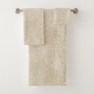 Modern Abstract Brush Strokes Khaki Tan Bath Towel Set