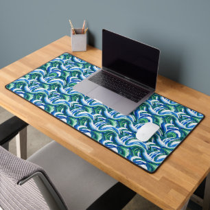 Modern Abstract Brushstroke Flowy Blues Desk Mat