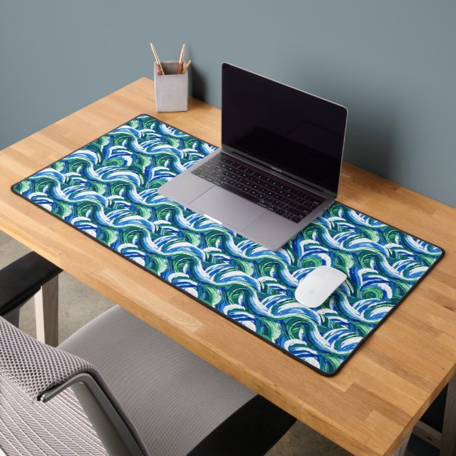 Modern Abstract Brushstroke | Flowy Blues Desk Mat (Office 2)