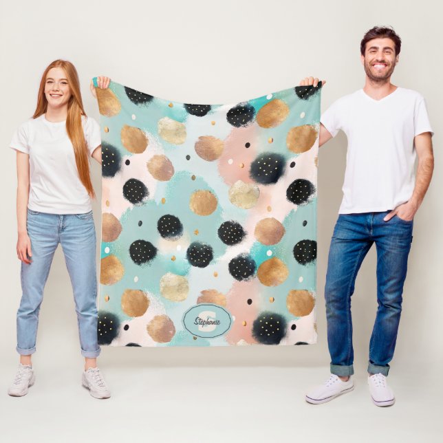 Modern Abstract Brushstroke & Polka Dot Pattern Fleece Blanket (In Situ)