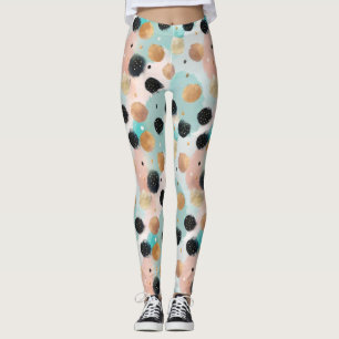 Modern Abstract Brushstroke & Polka Dot Pattern Leggings