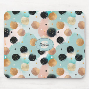 Modern Abstract Brushstroke & Polka Dot Pattern Mouse Mat