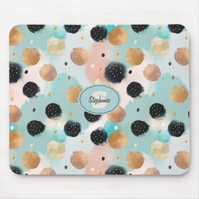 Modern Abstract Brushstroke & Polka Dot Pattern Mouse Mat (Front)