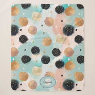 Modern Abstract Brushstroke & Polka Dot Pattern Sherpa Blanket
