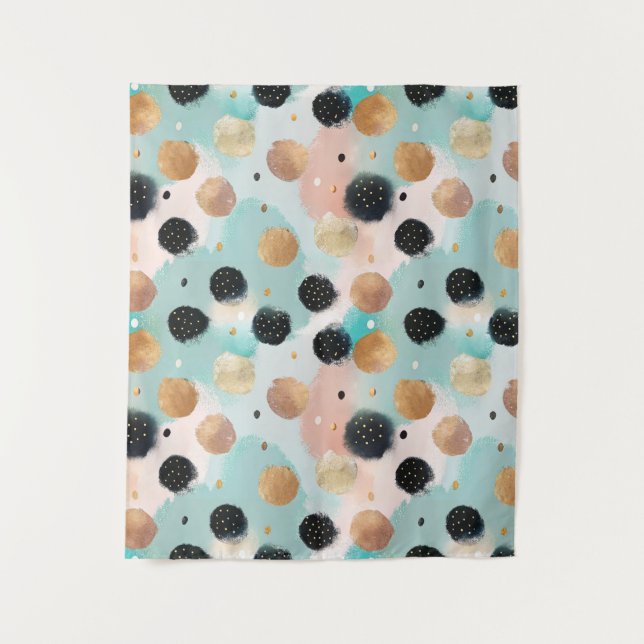 Modern Abstract Brushstroke & Polka Dot Pattern Tapestry (Front)