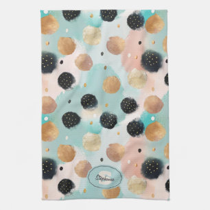 Modern Abstract Brushstroke & Polka Dot Pattern Tea Towel