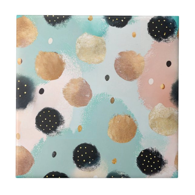 Modern Abstract Brushstroke & Polka Dot Pattern Tile (Front)