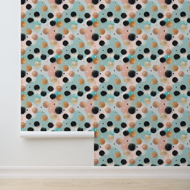 Modern Abstract Brushstroke & Polka Dot Pattern Wallpaper (Application)