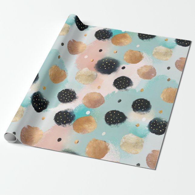 Modern Abstract Brushstroke & Polka Dot Pattern Wrapping Paper (Unrolled)