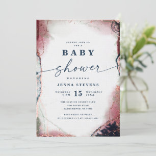 Modern Abstract Burgundy & Navy Baby Shower Invitation
