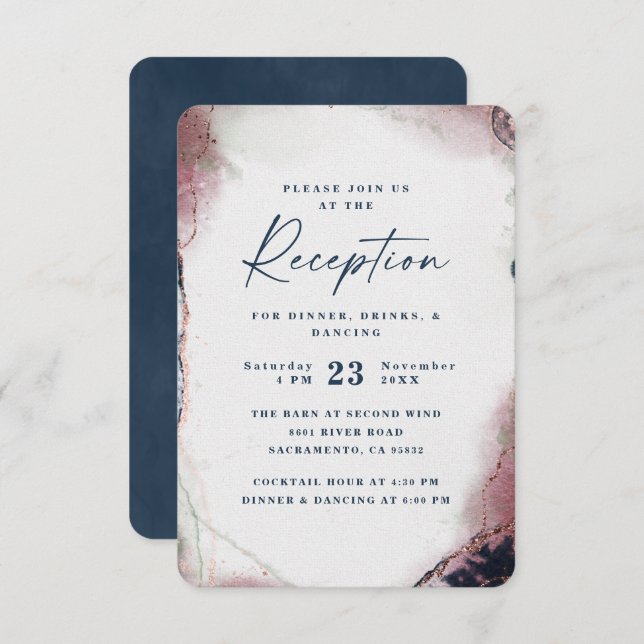 Modern Abstract Burgundy & Navy Wedding Reception Enclosure Card (Front/Back)