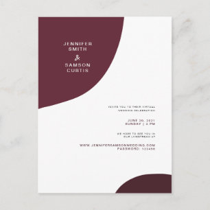 Modern Abstract Burgundy Virtual Wedding Invites Postcard