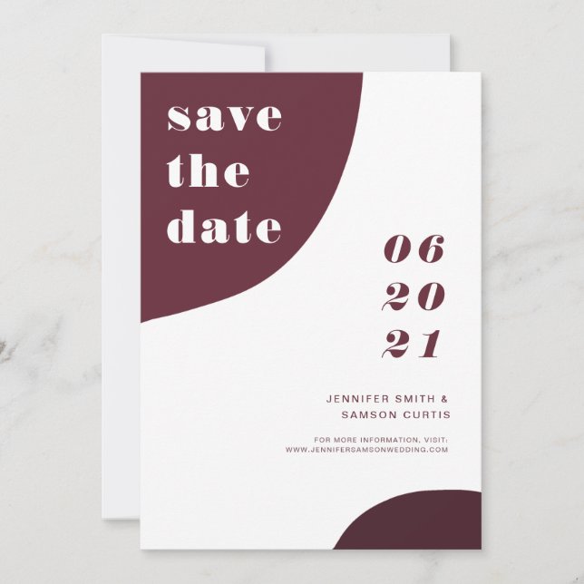 Modern Abstract Burgundy Wedding Save the Date (Front)