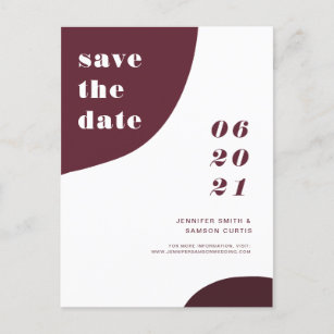 Modern Abstract Burgundy Wedding Save the Date Invitation Postcard