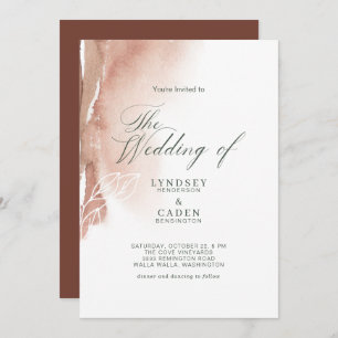 Modern Abstract Burnt Orange Forest Green Wedding Invitation