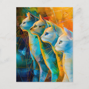 Modern abstract cat portrait surrounded by Galaxy Postcard
