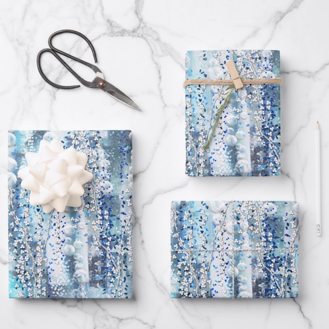 Modern abstract chic blue tones canvas print wrapping paper sheet (Front)