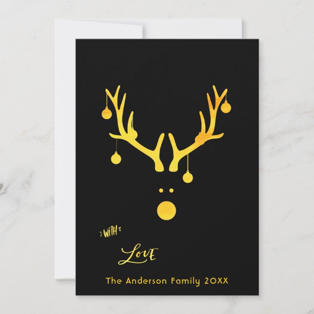 Modern abstract Christmas card reindeer gold black (Front)