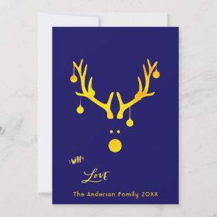 Modern abstract Christmas card reindeer gold blue