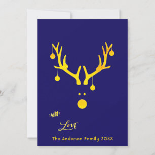 Modern abstract Christmas card reindeer gold blue