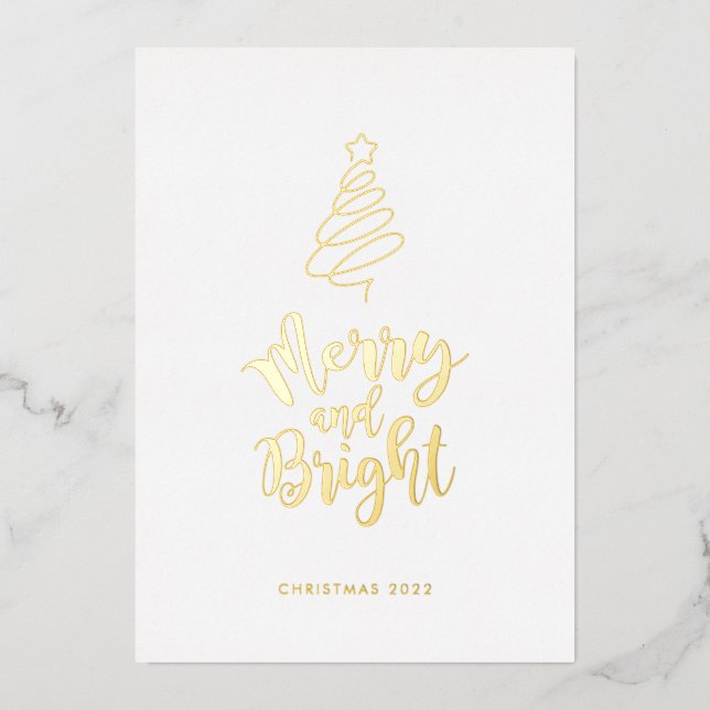Modern Abstract Christmas Tree | Add Your Photo Foil Holiday Card (Front)