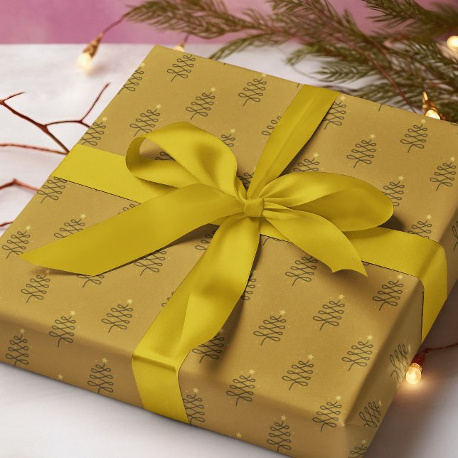 Modern Abstract Christmas Tree Gold Holiday Gift Wrapping Paper (Creator Uploaded)