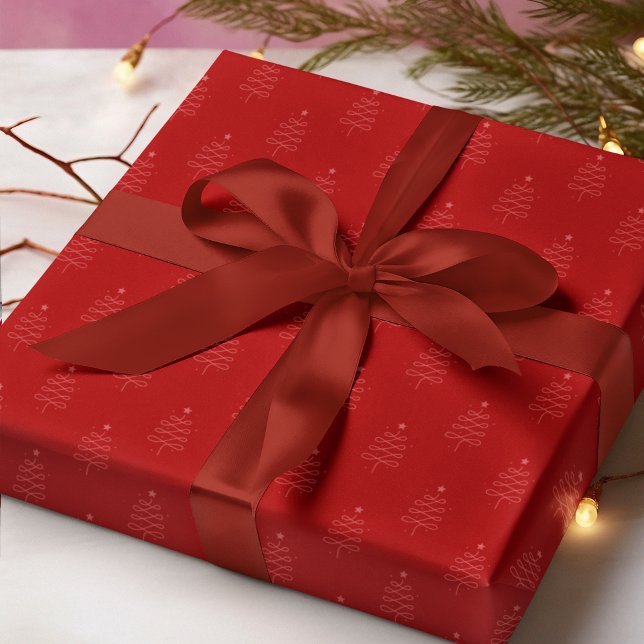 Modern Abstract Christmas Tree Red Holiday Gift Wrapping Paper (Creator Uploaded)